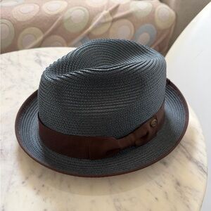 Men's Blue Fedora Hat with Brown Band